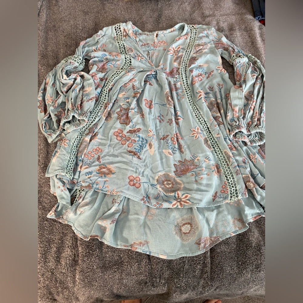 Free People Green and Orange Long Sleeve Tunic - Picture 2 of 5